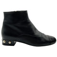 Load image into Gallery viewer, Chanel Black Leather Ankle Boots with Pearl Embellished Heel
