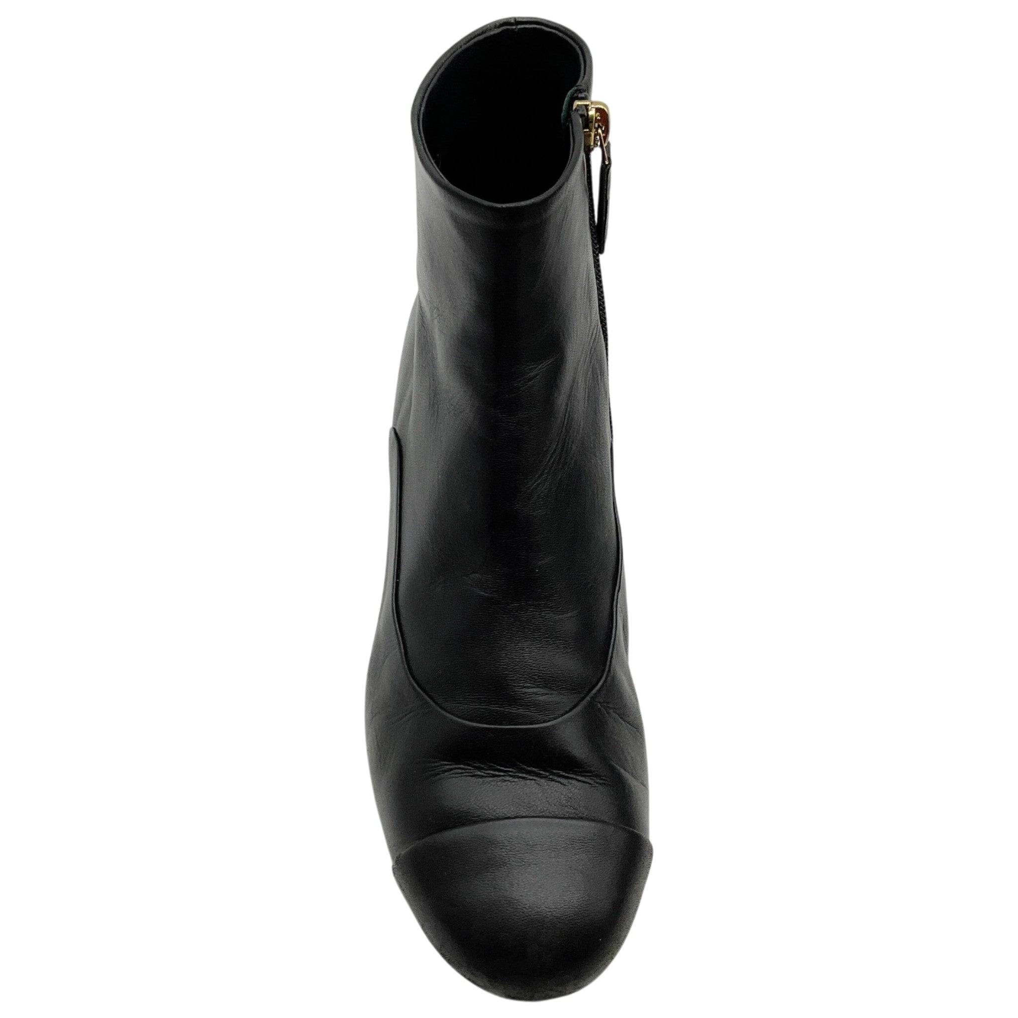 Chanel Black Leather Ankle Boots with Pearl Embellished Heel