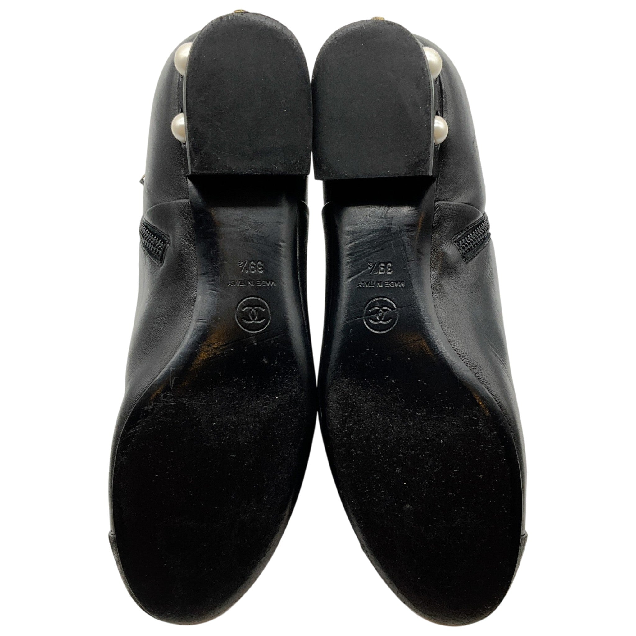 Chanel Black Leather Ankle Boots with Pearl Embellished Heel