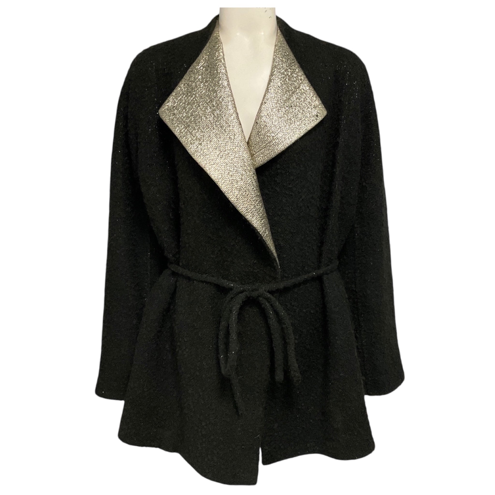 Brioni Black / Gold Metallic Boucle Wool Jacket with Belt