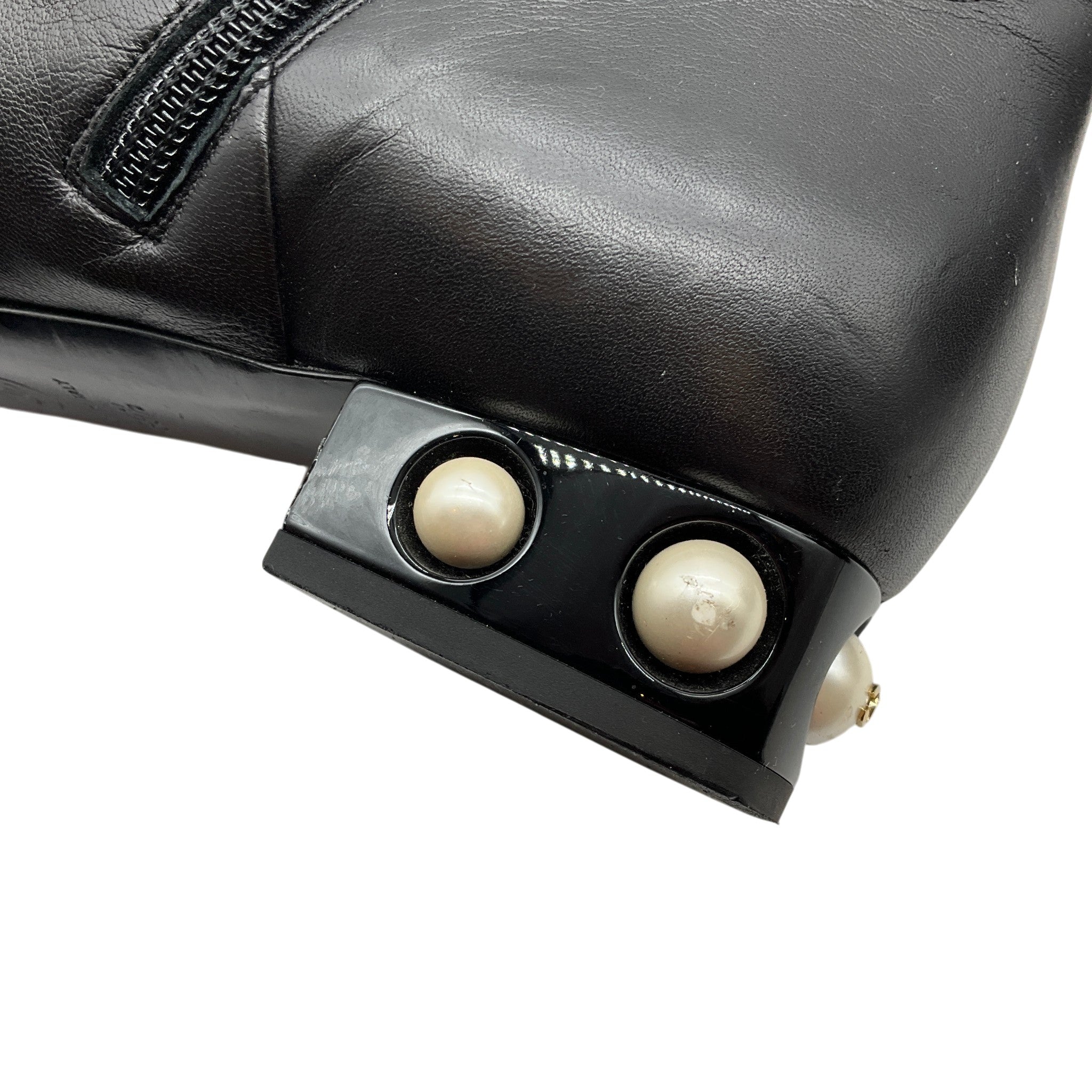 Chanel Black Leather Ankle Boots with Pearl Embellished Heel