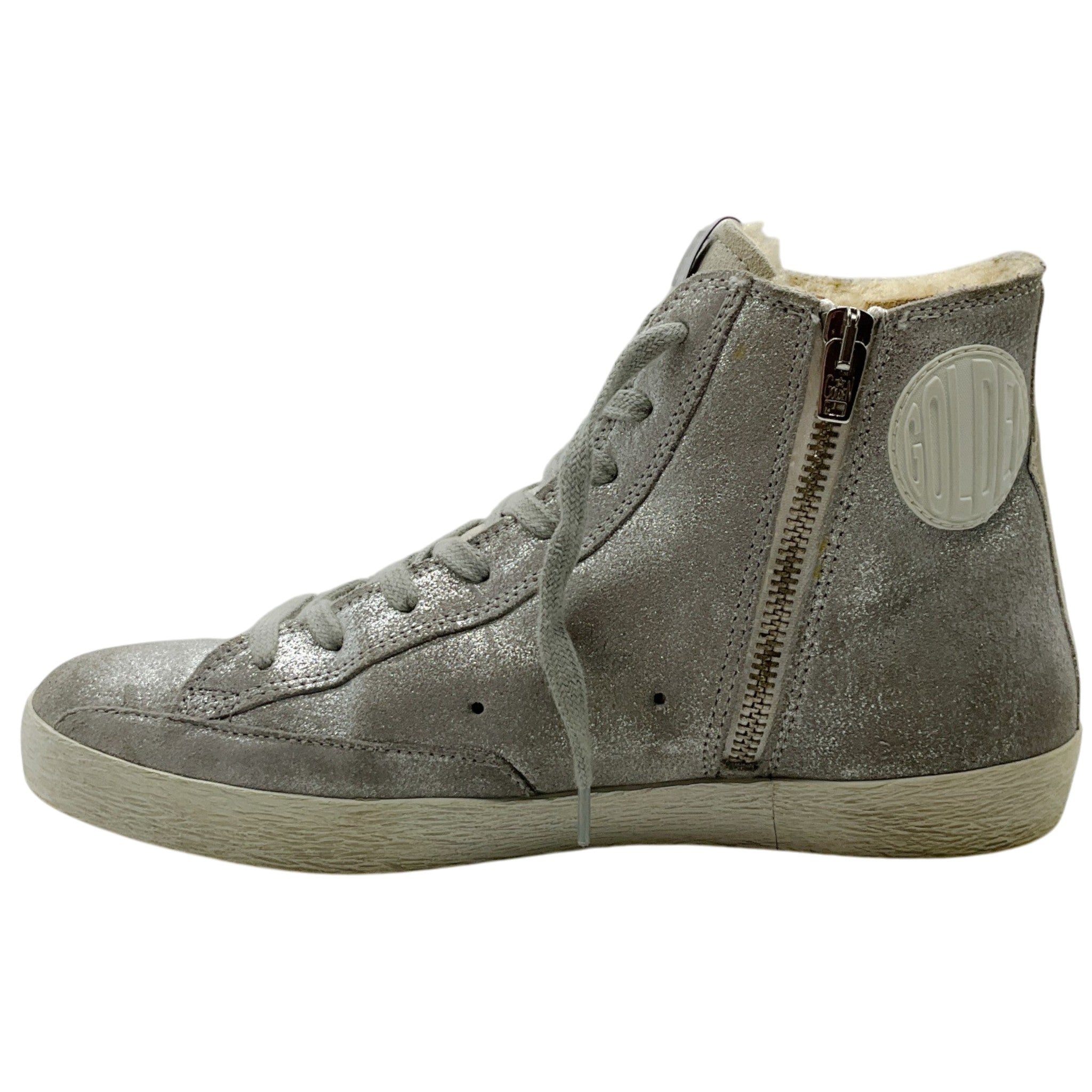 Golden Goose Deluxe Brand Grey Shimmer Suede Francy High Top Sneakers