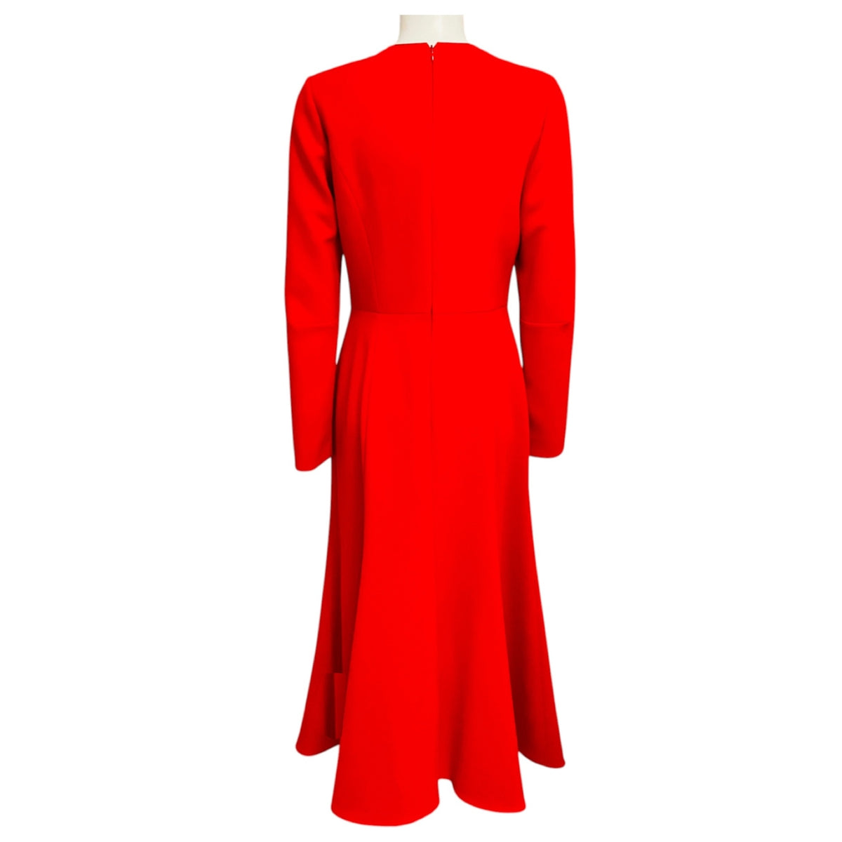 Carolina Herrera Red Long Sleeved Crepe Midi Dress
