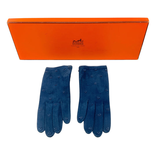 Hermes Vintage Blue Suede Gloves