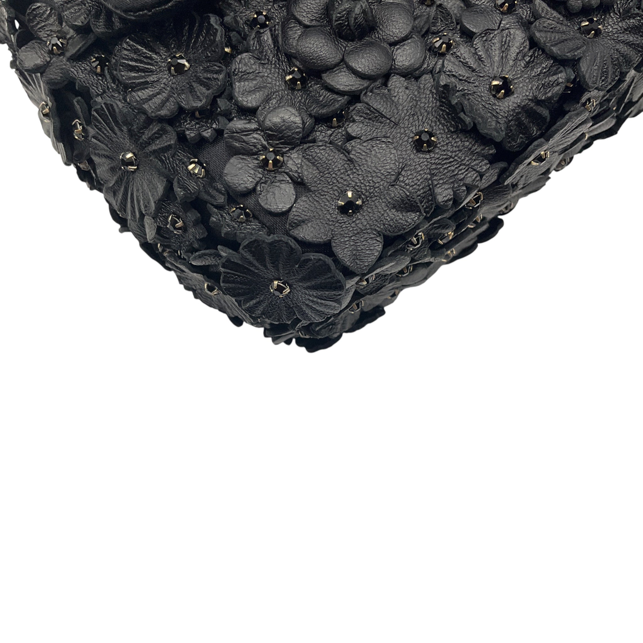 Chanel Black Camellia Flower Applique Leather and Crystal Handbag