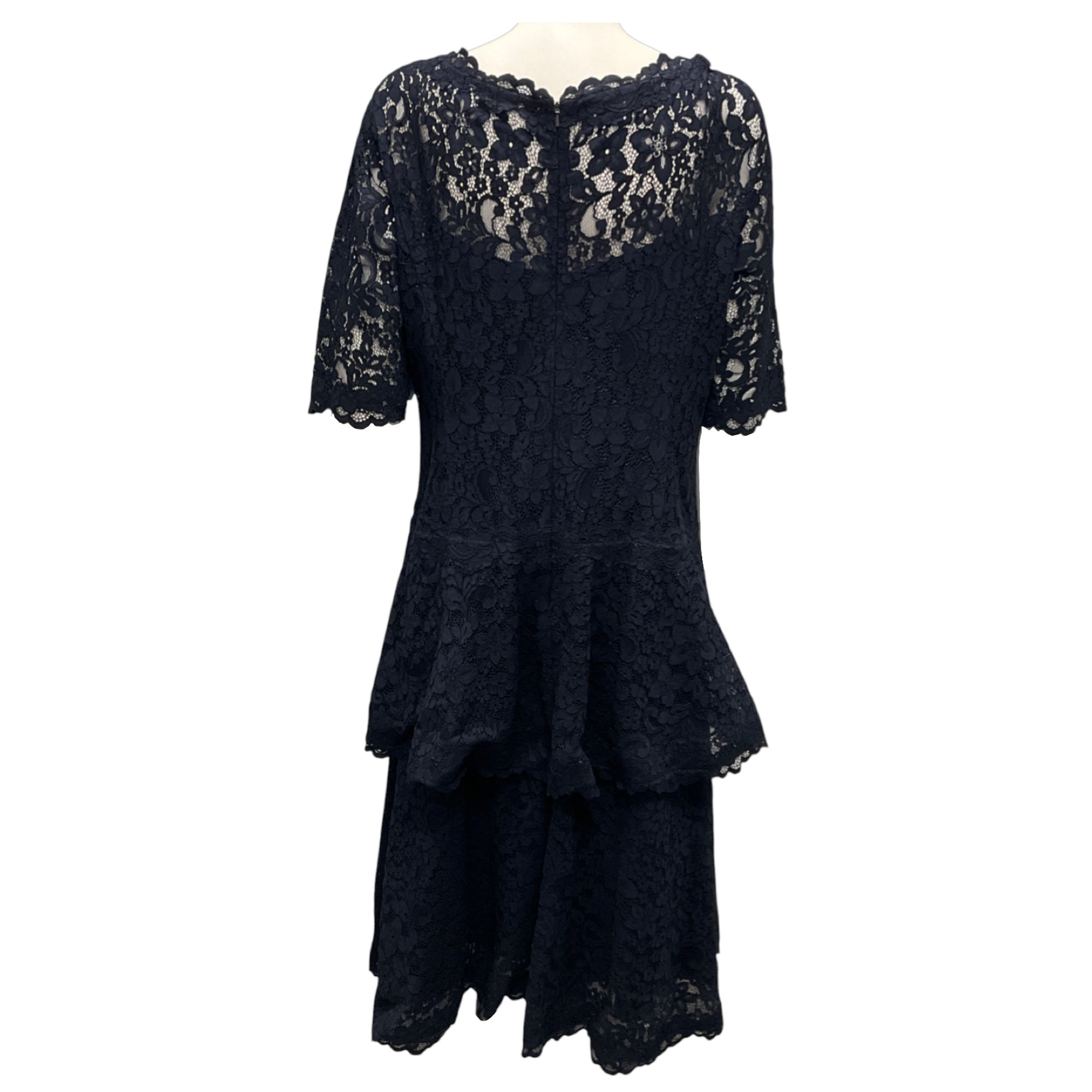 Teri Jon Navy Blue Lace Midi Cocktail Dress