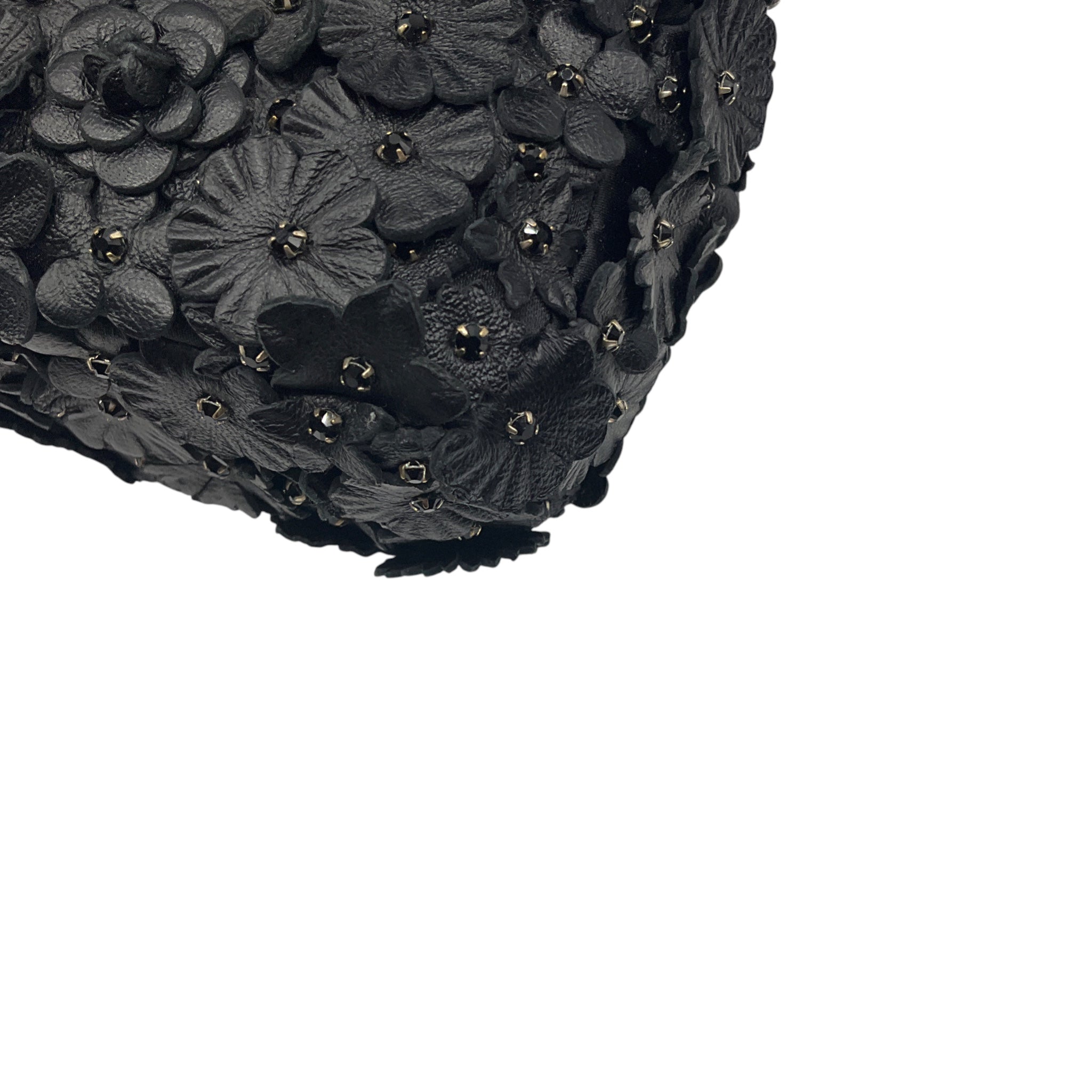 Chanel Black Camellia Flower Applique Leather and Crystal Handbag