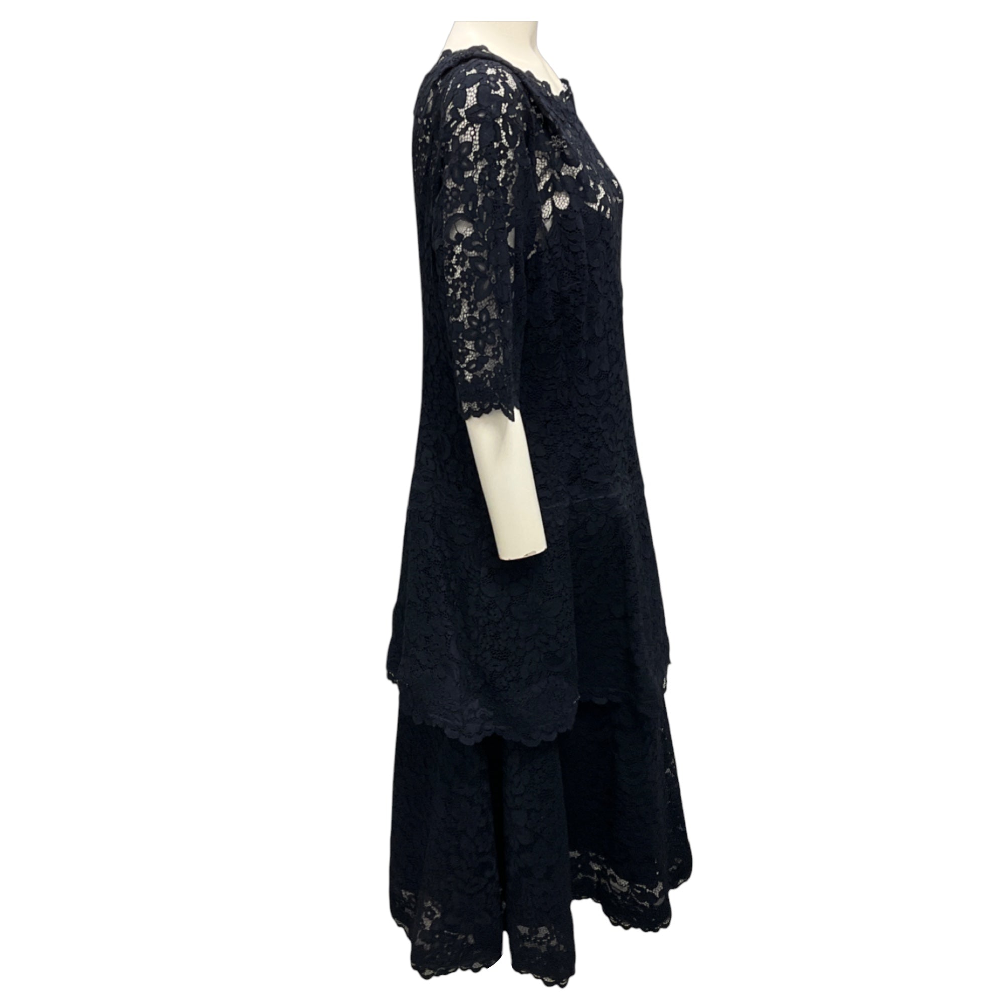 Teri Jon Navy Blue Lace Midi Cocktail Dress