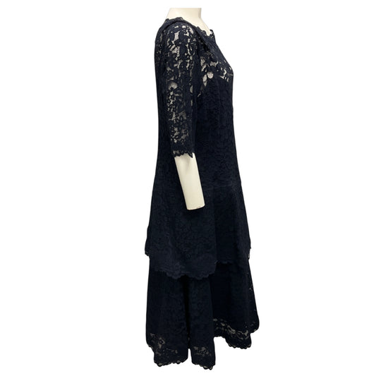 Teri Jon Navy Blue Lace Midi Cocktail Dress