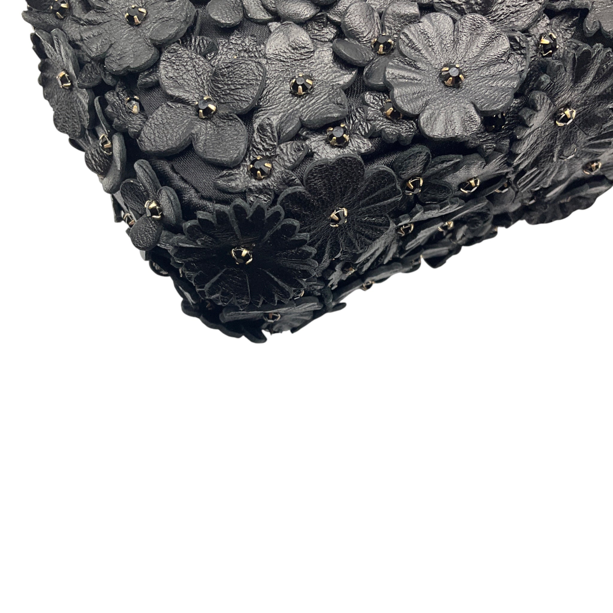 Chanel Black Camellia Flower Applique Leather and Crystal Handbag
