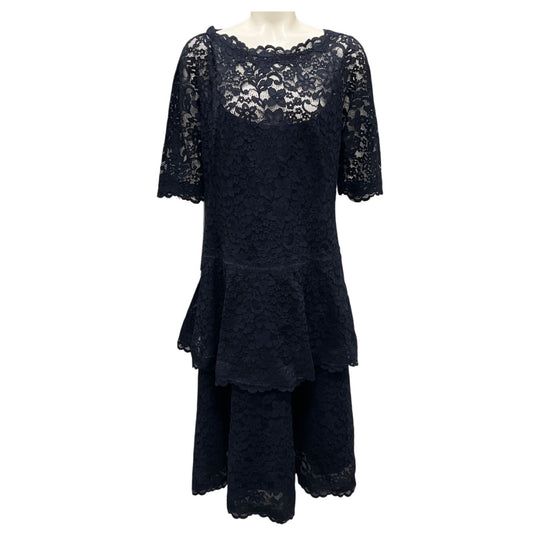 Teri Jon Navy Blue Lace Midi Cocktail Dress