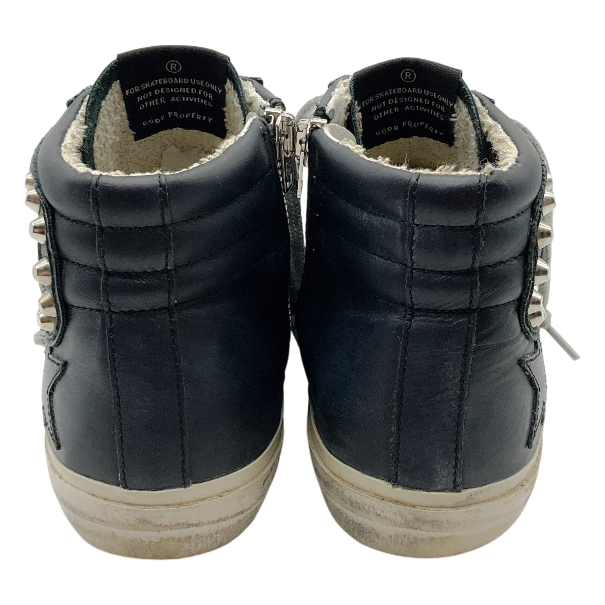 Golden Goose Deluxe Brand Black Leather Slide High Top Sneakers with Silver Studs