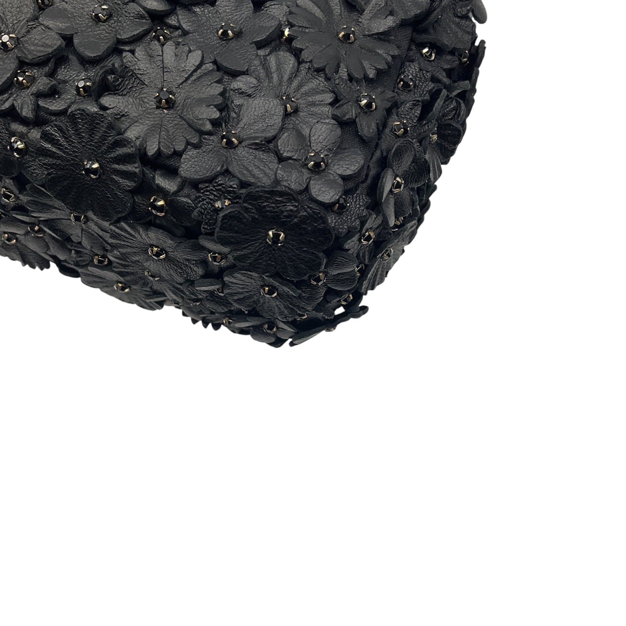 Chanel Black Camellia Flower Applique Leather and Crystal Handbag