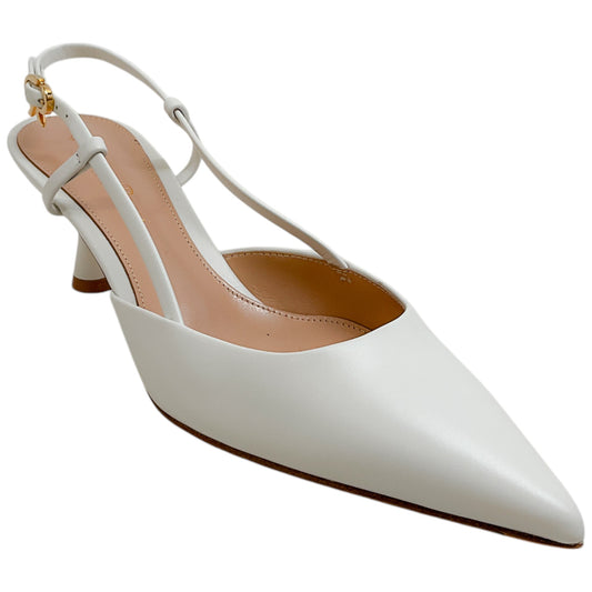 Gianvito Rossi White Leather Ascent 55 Slingback Pumps
