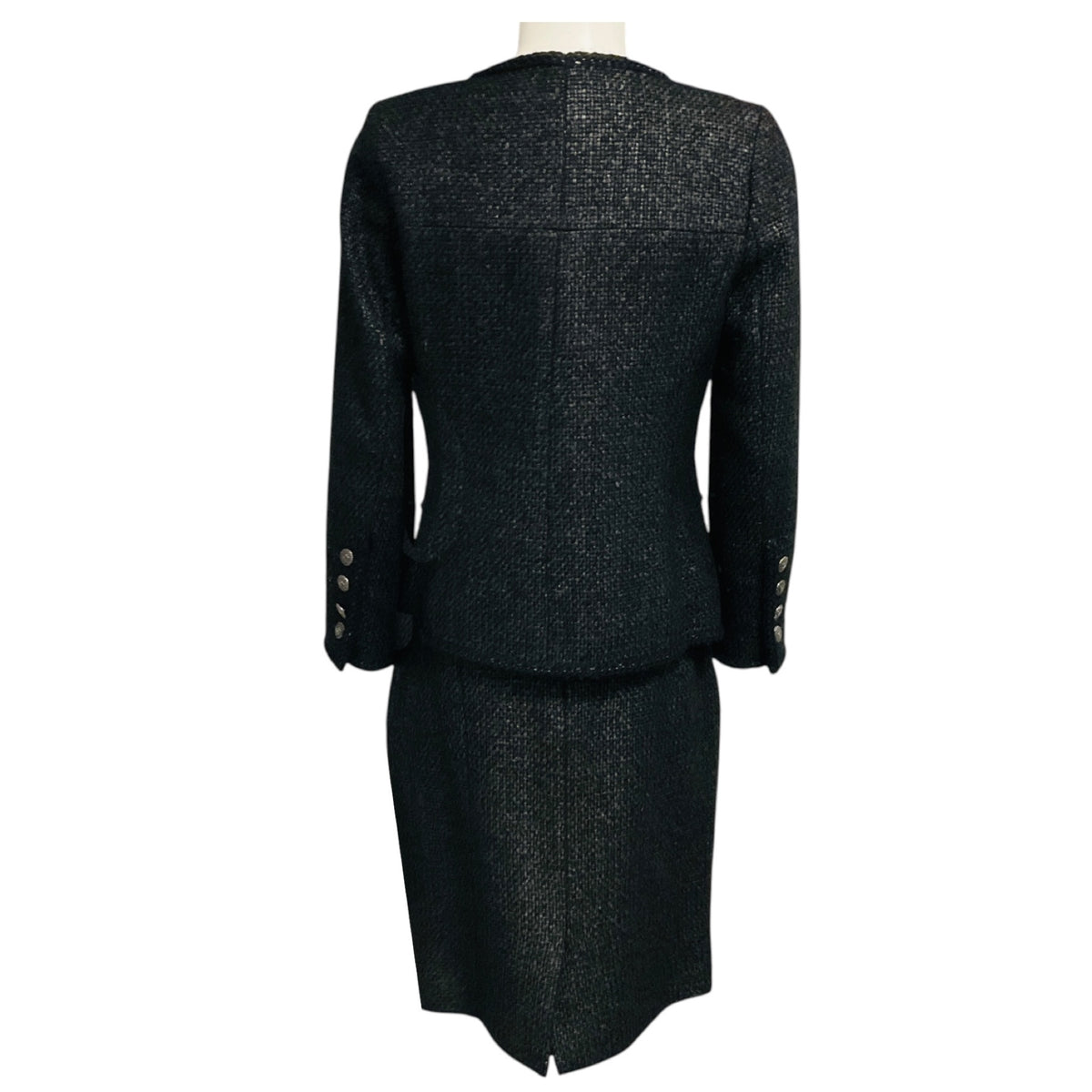Chanel Black Boucle Tweed Jacket and Skirt Suit Set with CC Logo Buttons