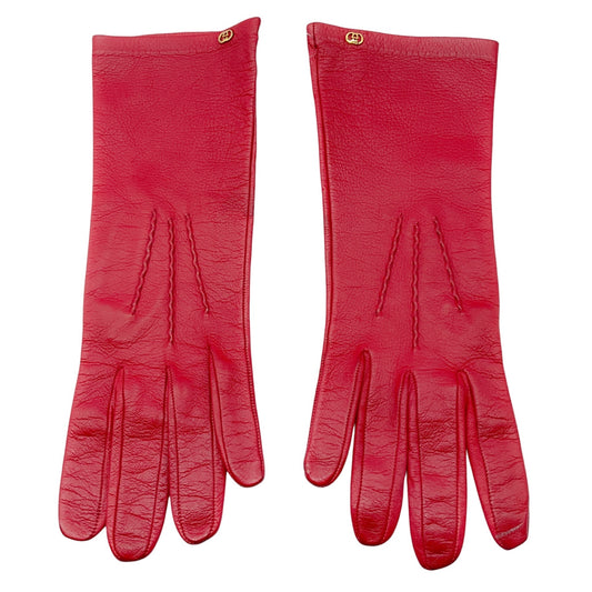 Gucci Vintage Red / Gold GG Logo Leather Gloves