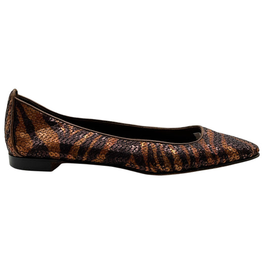 Manolo Blahnik Brown Sequined Animal Print Flats