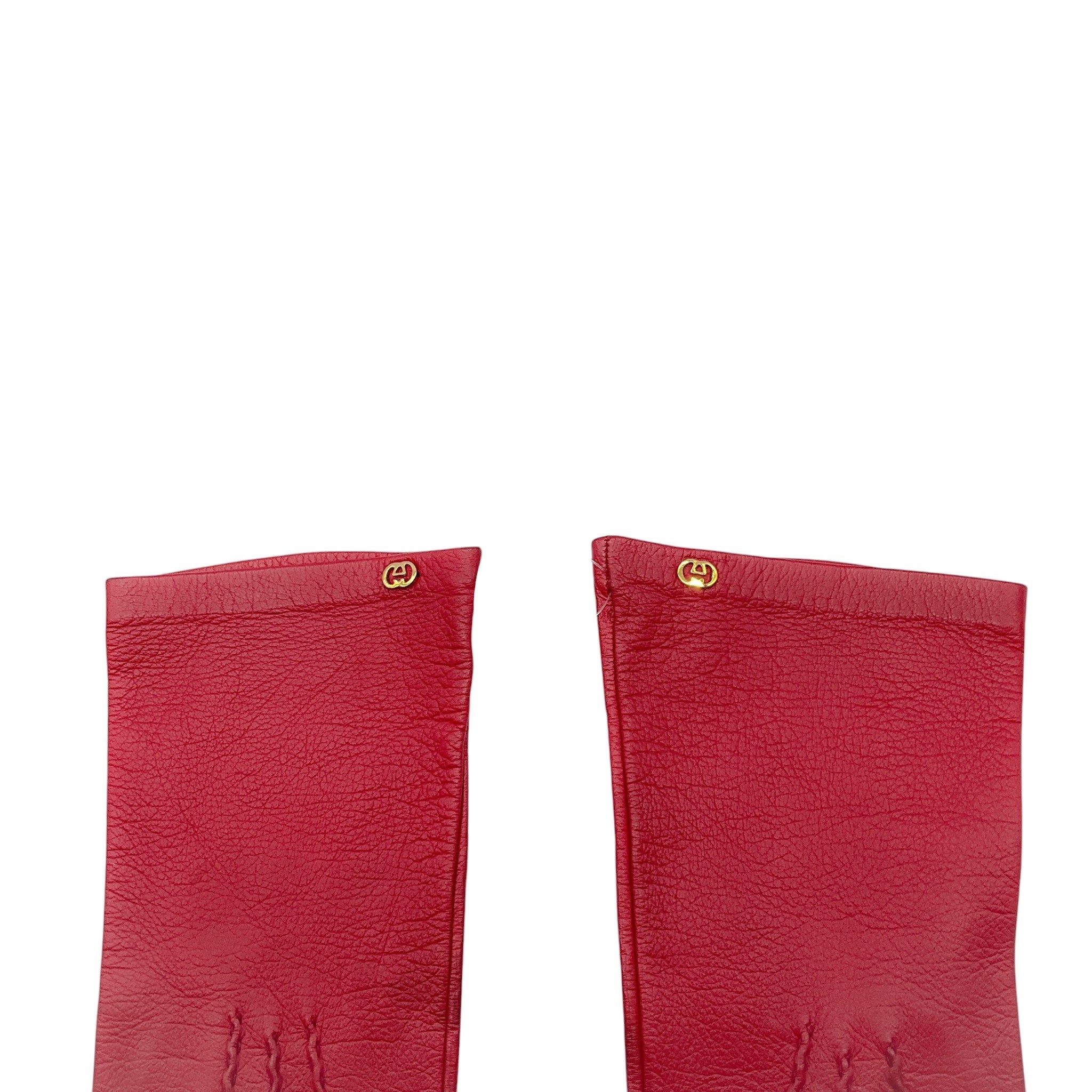 Gucci Vintage Red / Gold GG Logo Leather Gloves