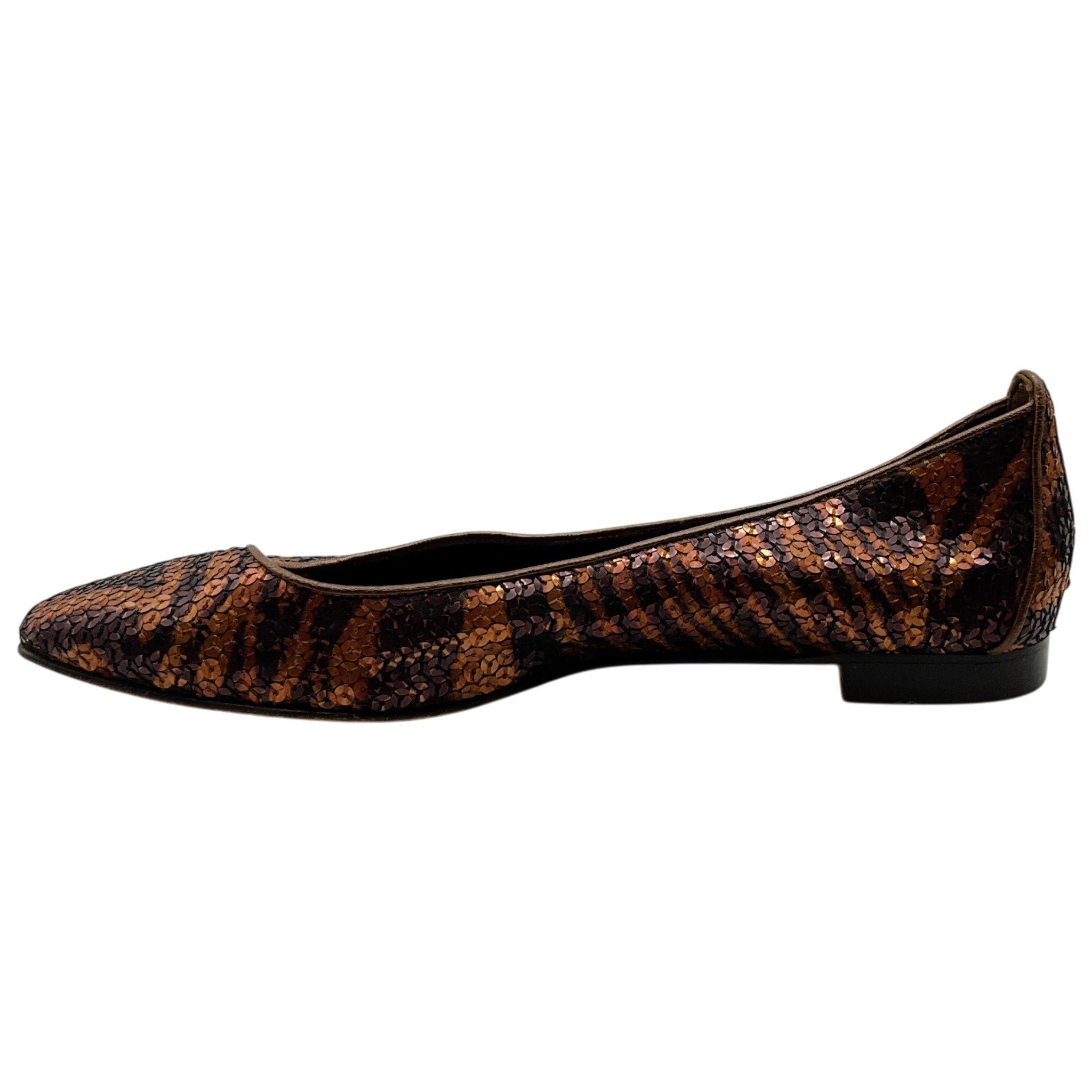Manolo Blahnik Brown Sequined Animal Print Flats
