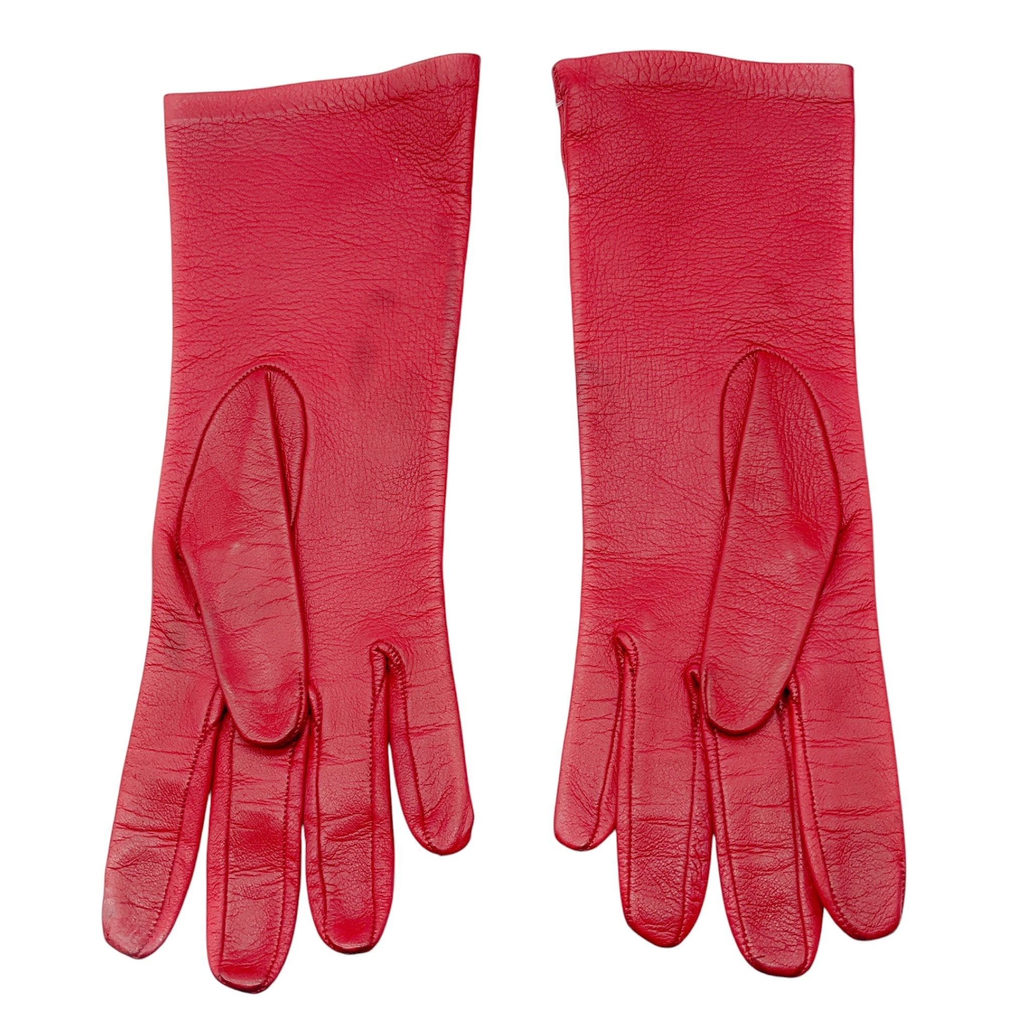 Gucci Vintage Red / Gold GG Logo Leather Gloves