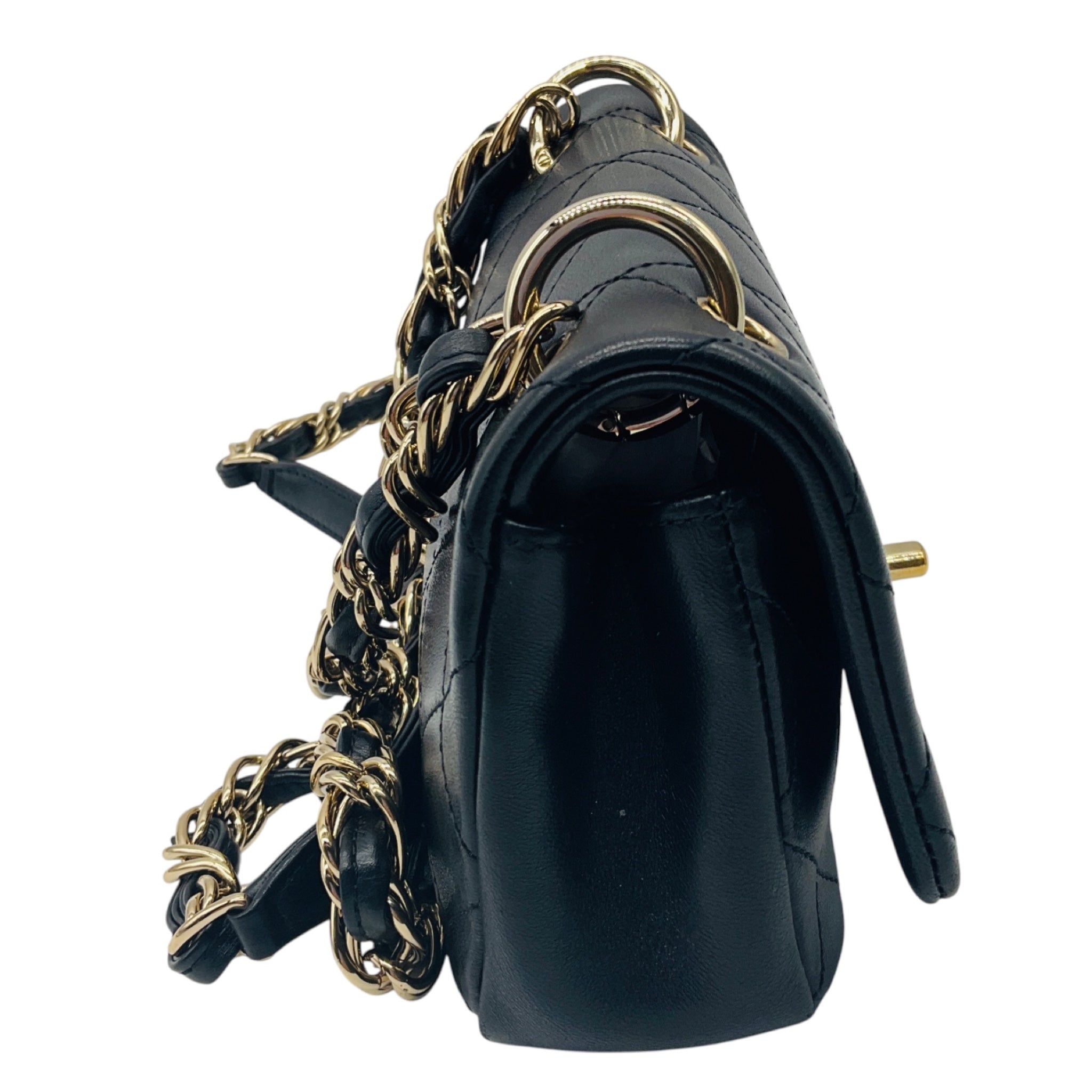 Chanel Black / Gold Hardware CC Logo Quilted Leather Flap Handbag