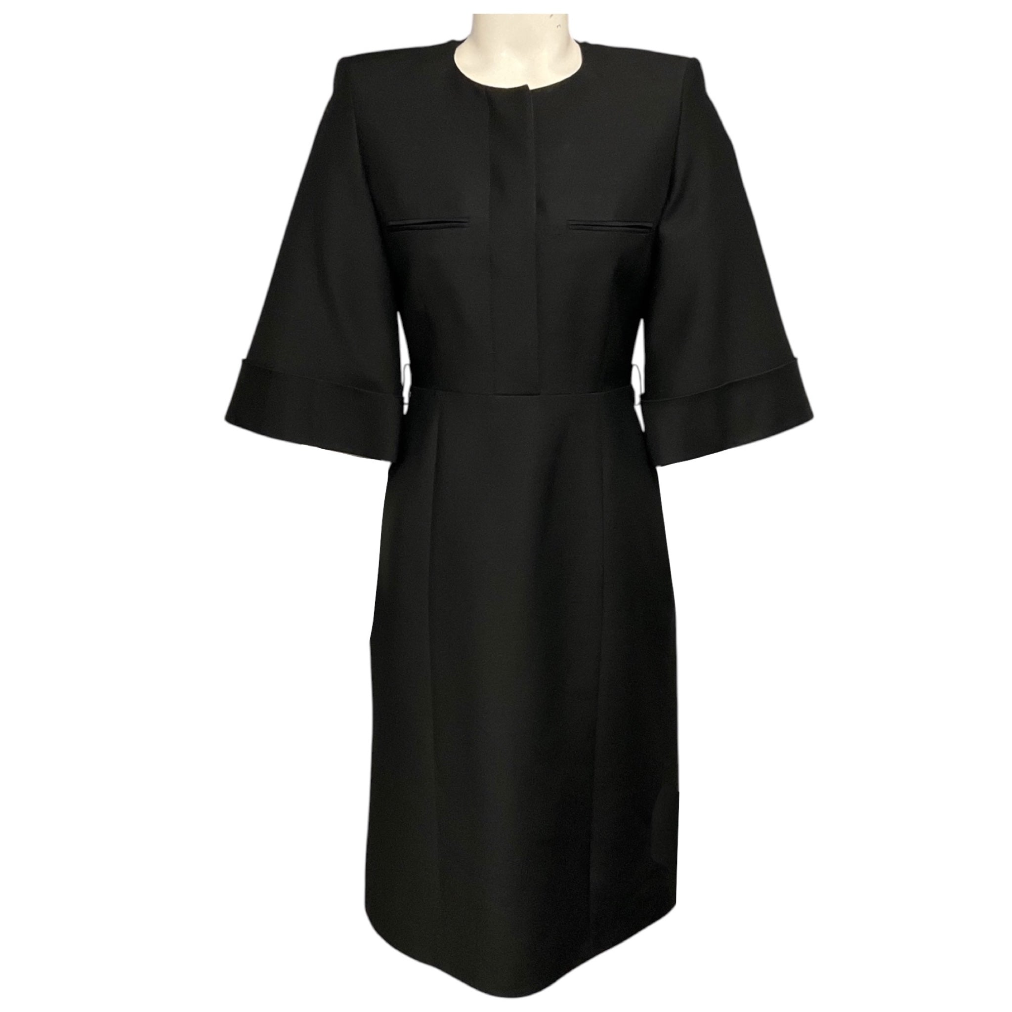 Gucci Black Structured Wool and Silk Crepe Midi Dress