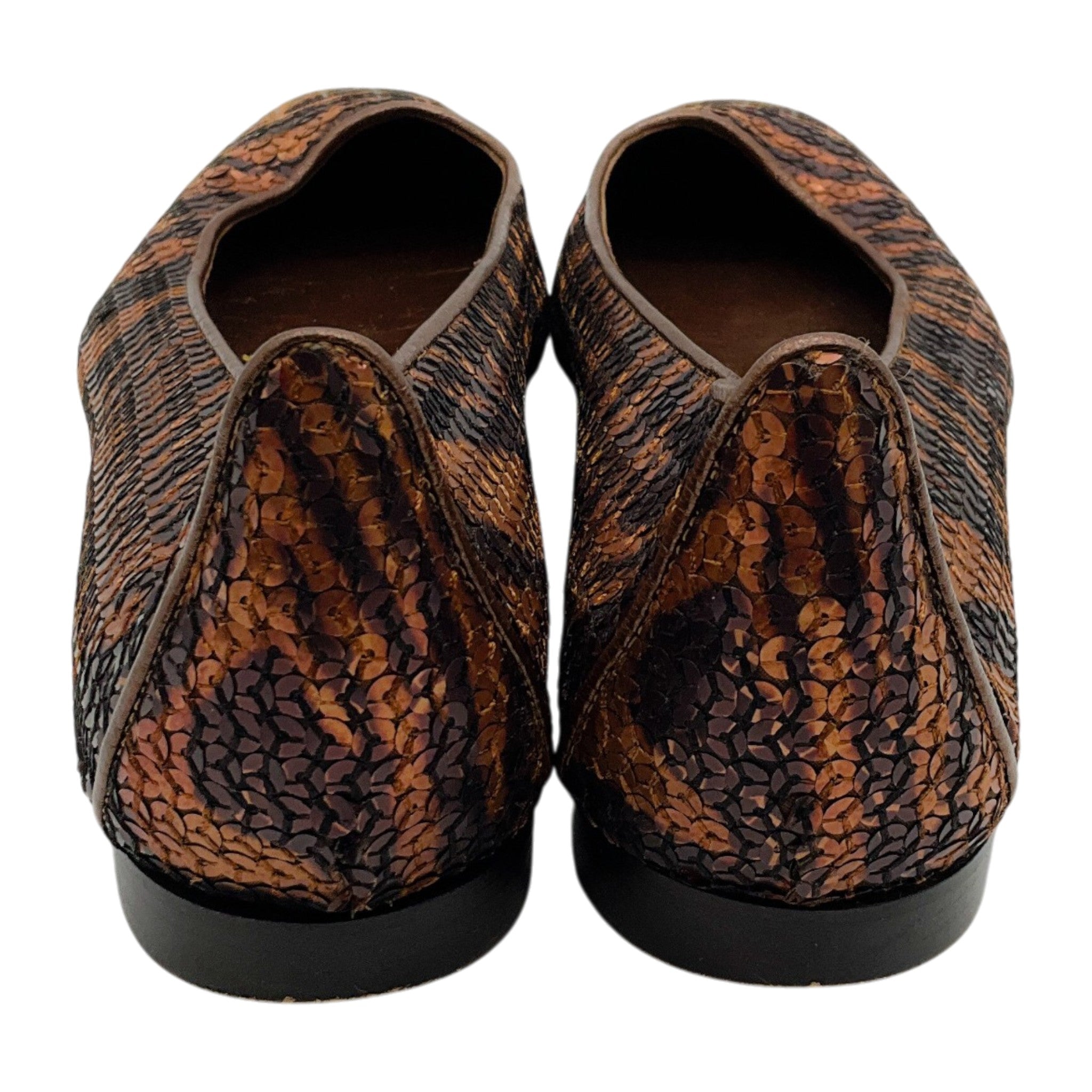 Manolo Blahnik Brown Sequined Animal Print Flats