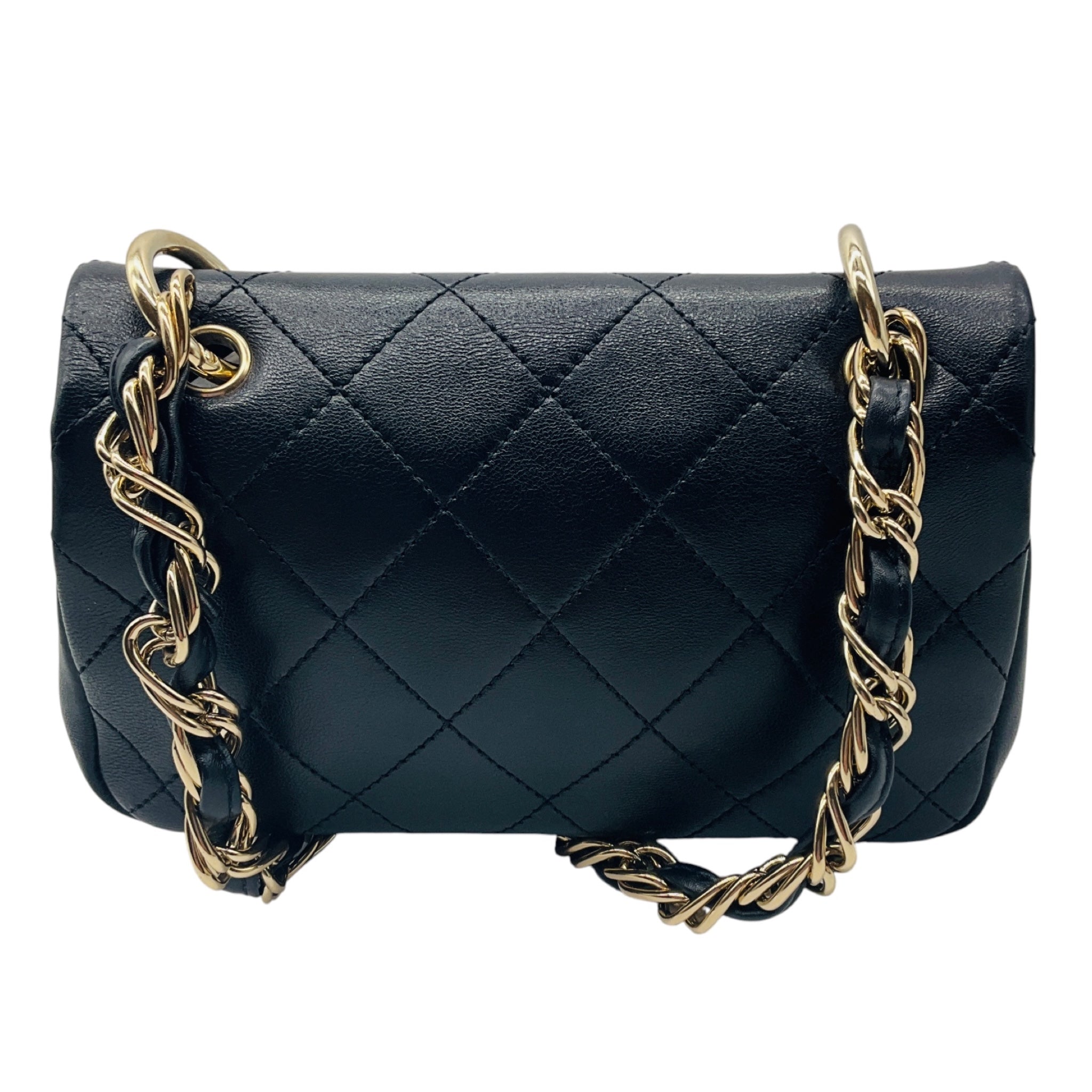 Chanel Black / Gold Hardware CC Logo Quilted Leather Flap Handbag