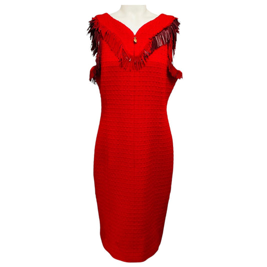 Chanel Red Paris-Dallas Metiers d'Art Pre-Fall 2014 Collection Sleeveless Fringe Dress