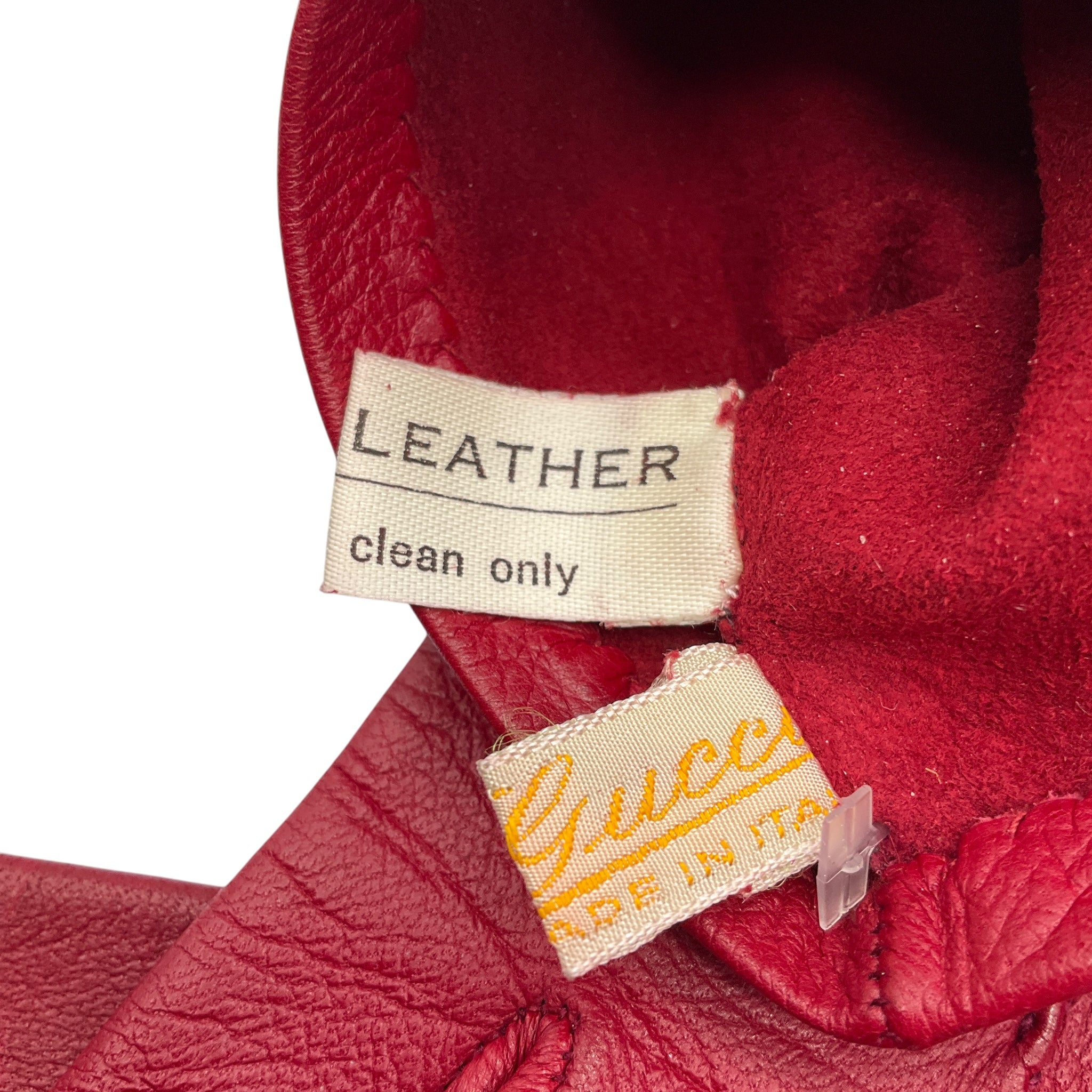 Gucci Vintage Red / Gold GG Logo Leather Gloves