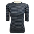 Load image into Gallery viewer, Loro Piana Navy Blue / White Striped Short Sleeved Cashmere and Silk Knit Fontvieille Girocollo Sweater
