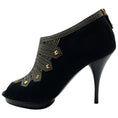 Load image into Gallery viewer, Oscar de la Renta Black Suede Peep Toe Booties with Gold Embroidery
