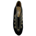 Load image into Gallery viewer, Oscar de la Renta Black Suede Peep Toe Booties with Gold Embroidery
