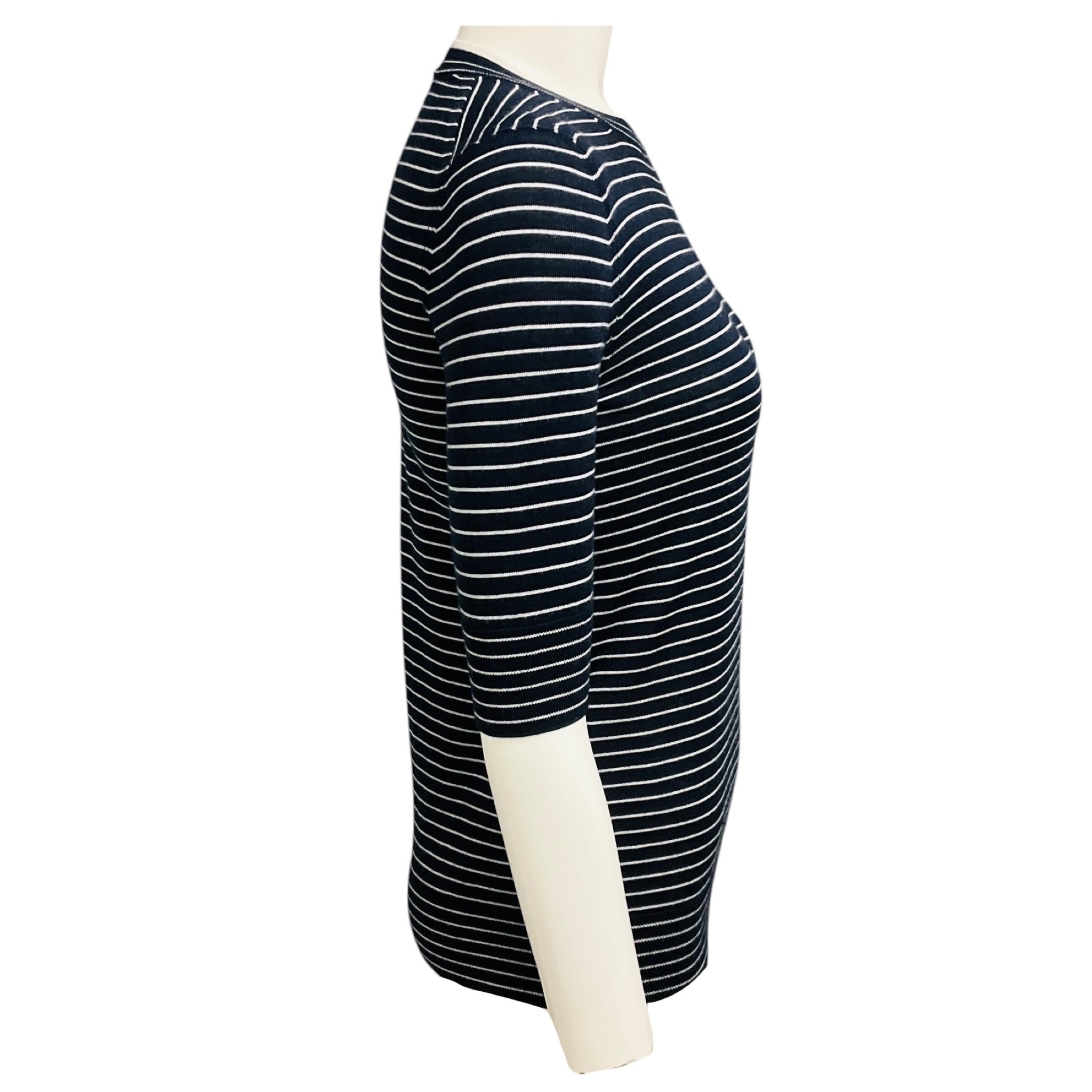 Loro Piana Navy Blue / White Striped Short Sleeved Cashmere and Silk Knit Fontvieille Girocollo Sweater