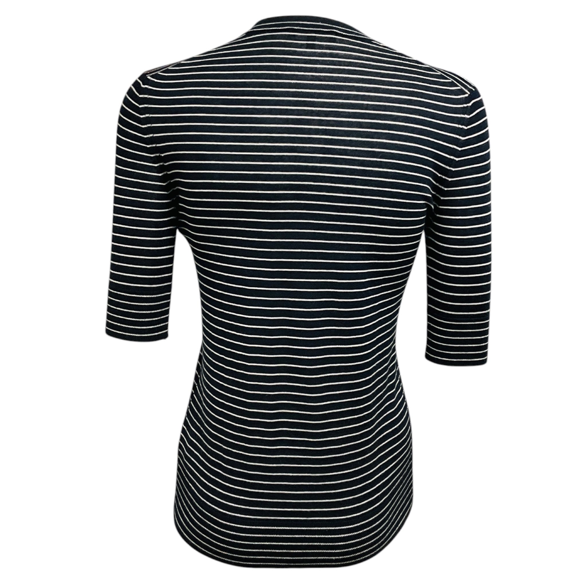 Loro Piana Navy Blue / White Striped Short Sleeved Cashmere and Silk Knit Fontvieille Girocollo Sweater