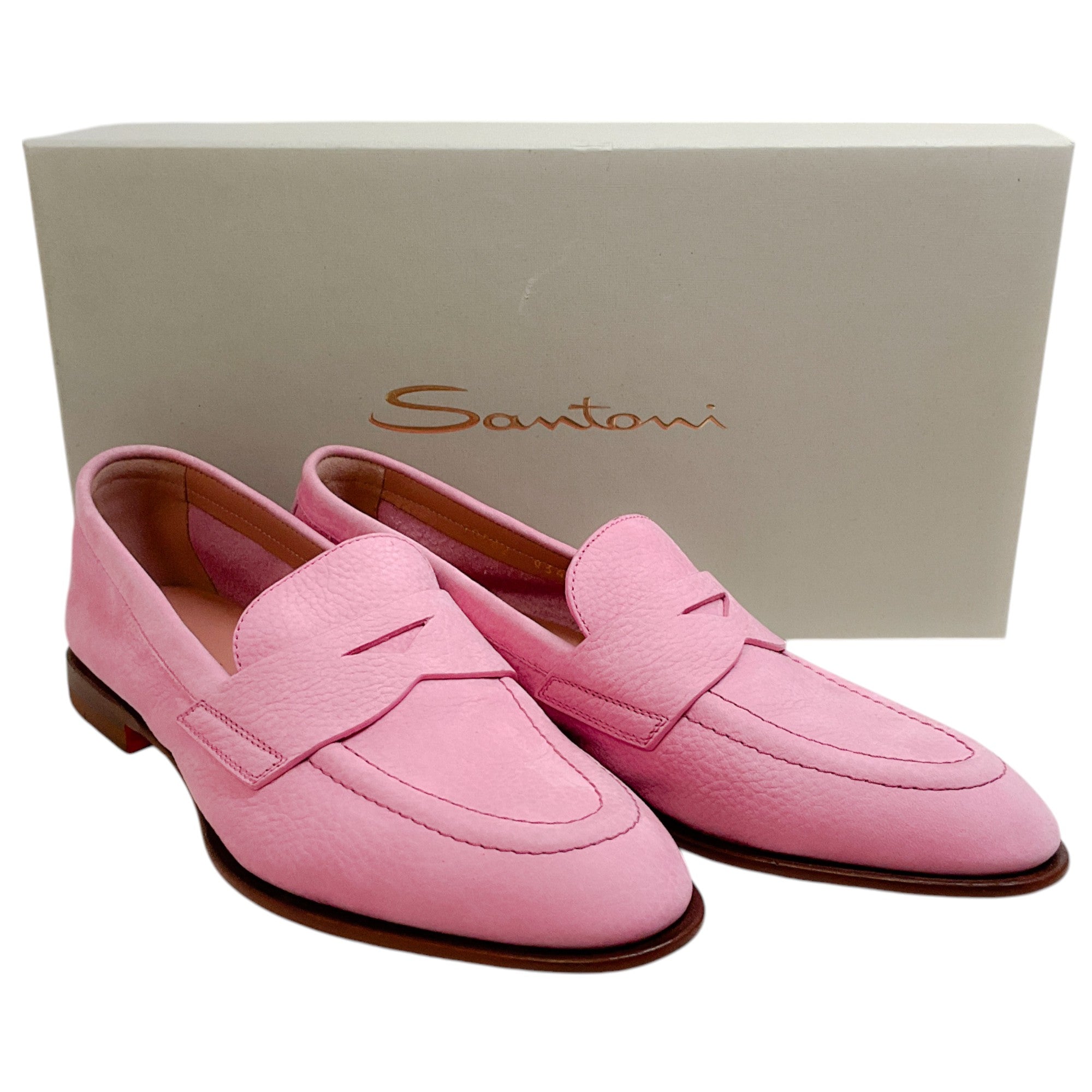 Santoni Pink Leather Famed Loafers