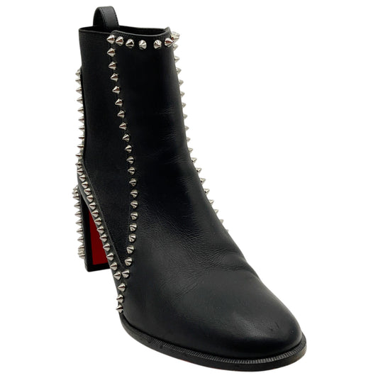 Christian Louboutin Black Leather Out Line Spikes Ankle Boots
