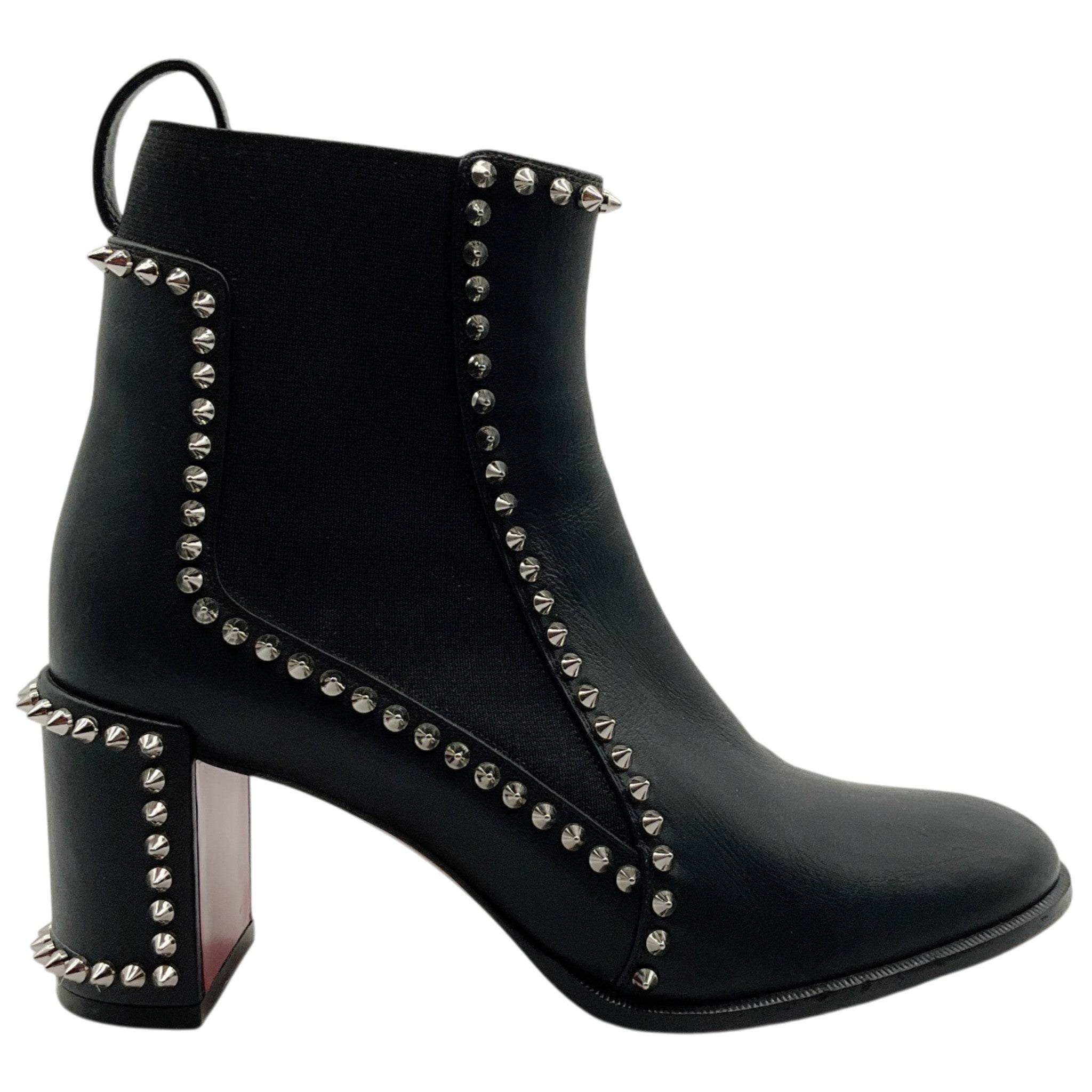 Christian Louboutin Black Leather Out Line Spikes Ankle Boots