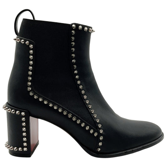 Christian Louboutin Black Leather Out Line Spikes Ankle Boots