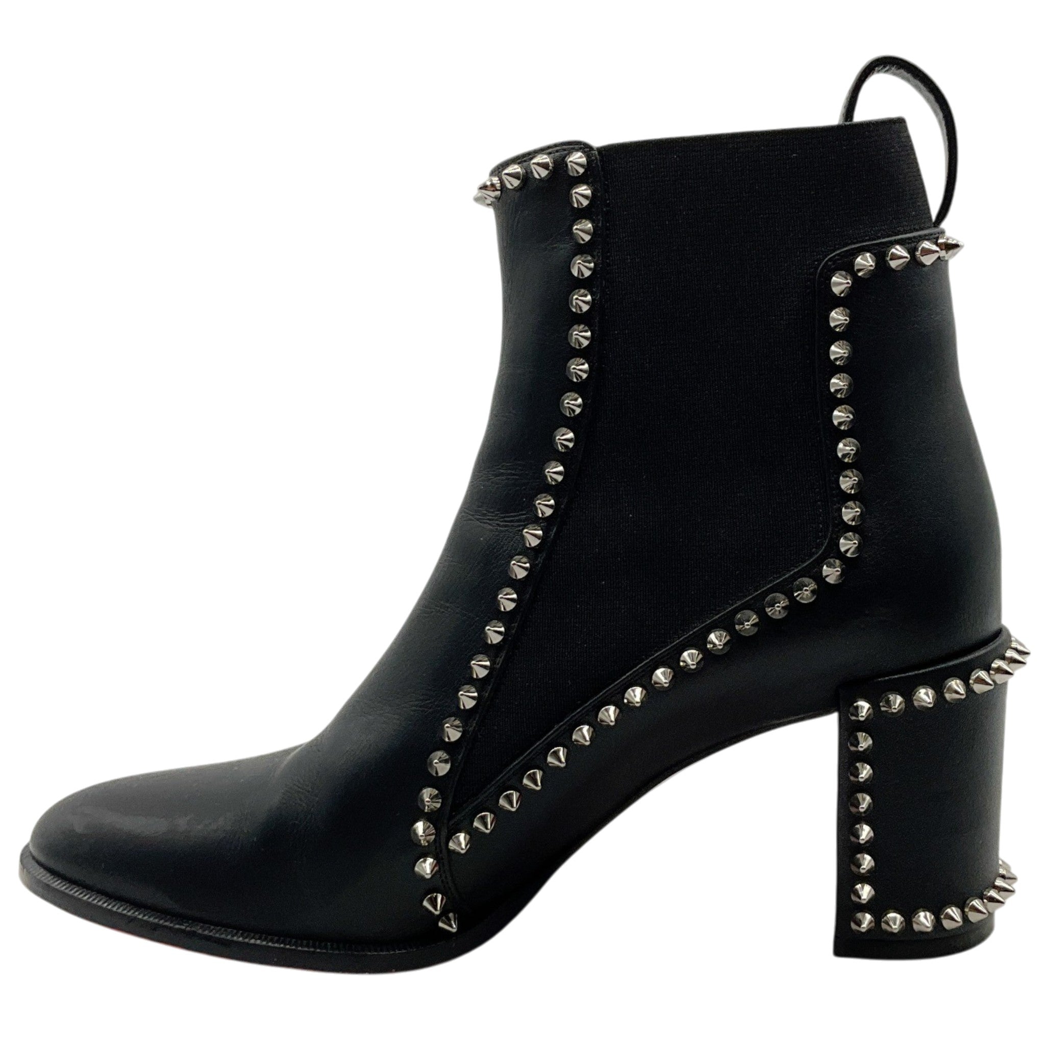 Christian Louboutin Black Leather Out Line Spikes Ankle Boots