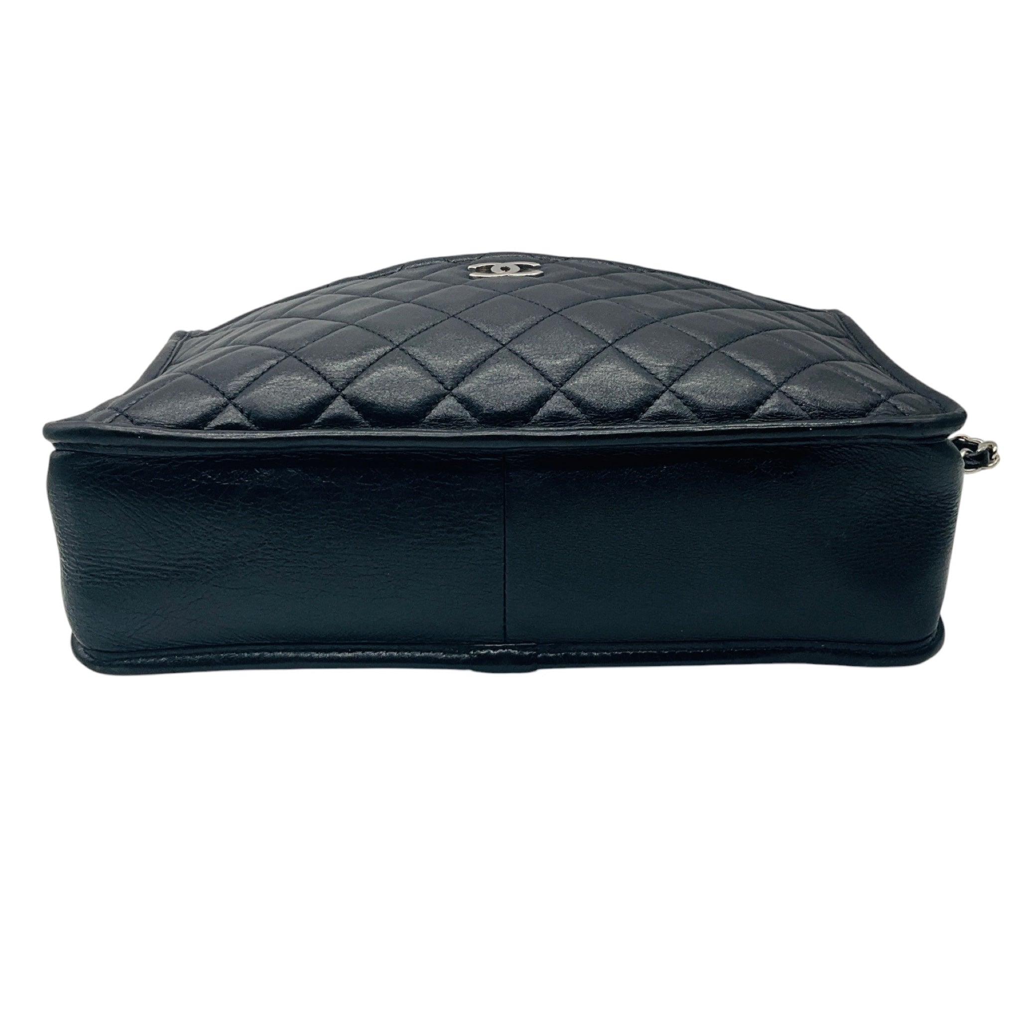 Chanel Black / Silver Hardware CC Logo Quilted Aged Calfskin Leather Shoulder Bag