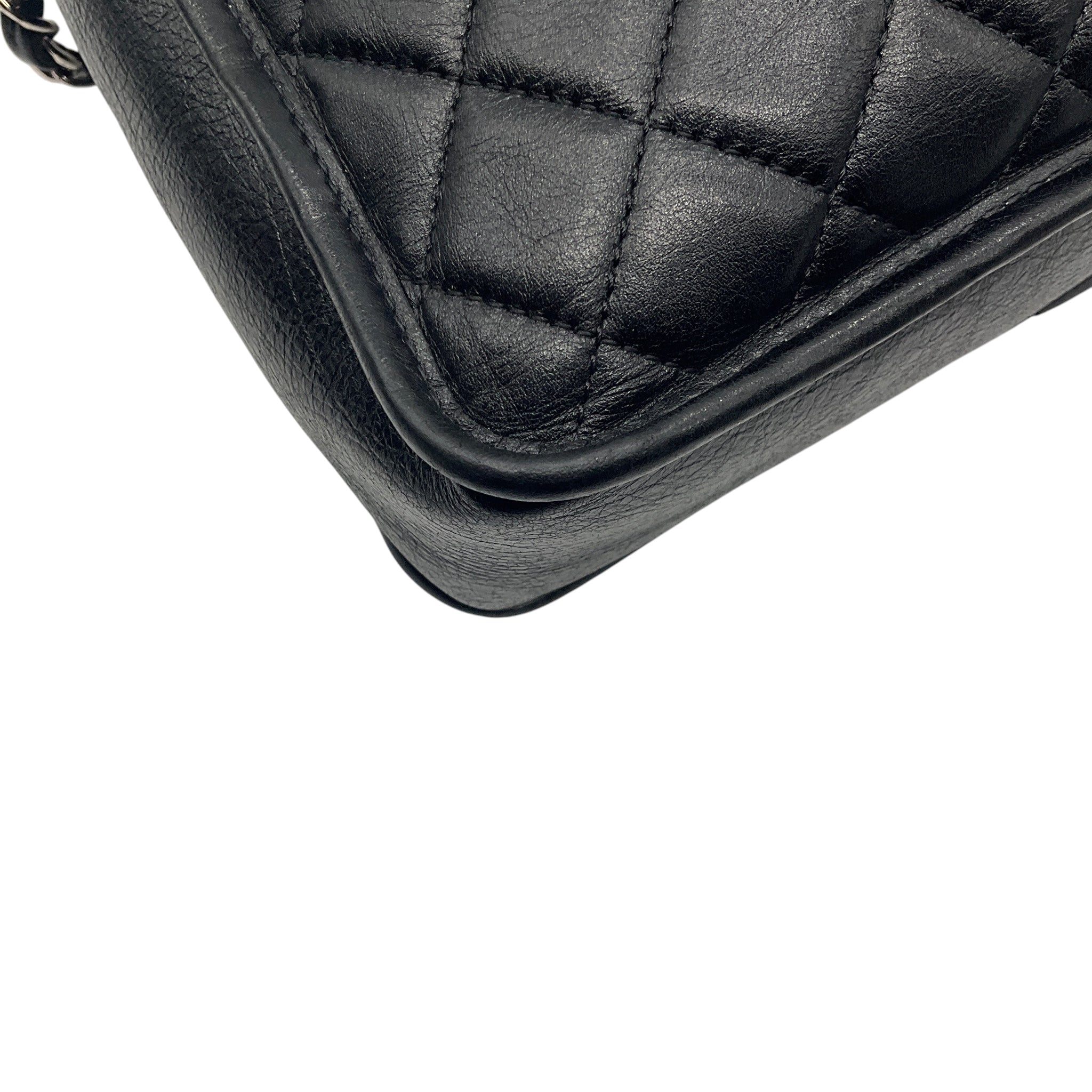 Chanel Black / Silver Hardware CC Logo Quilted Aged Calfskin Leather Shoulder Bag