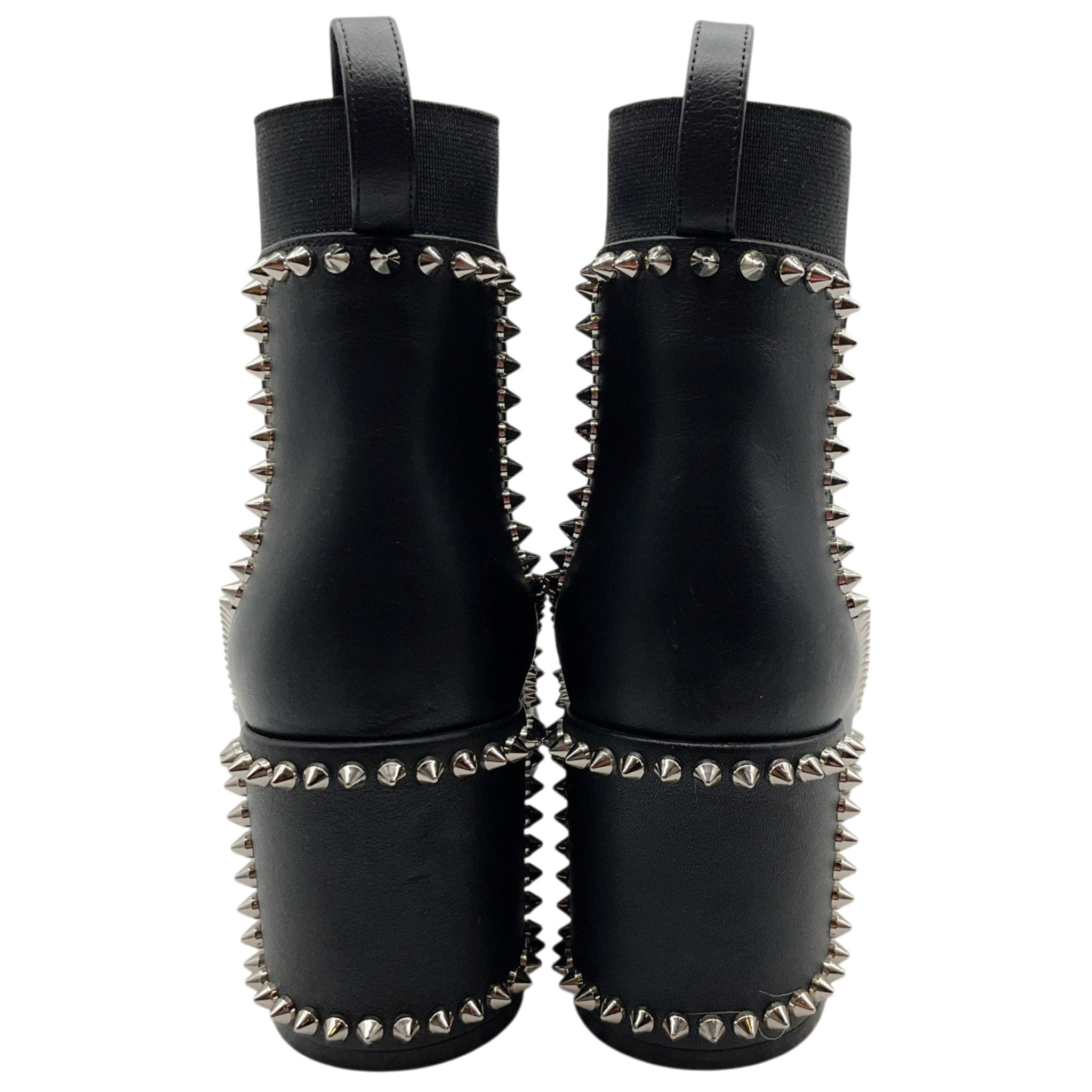 Christian Louboutin Black Leather Out Line Spikes Ankle Boots