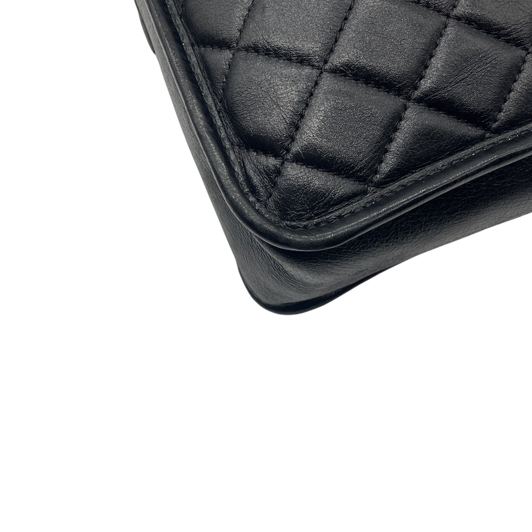 Chanel Black / Silver Hardware CC Logo Quilted Aged Calfskin Leather Shoulder Bag