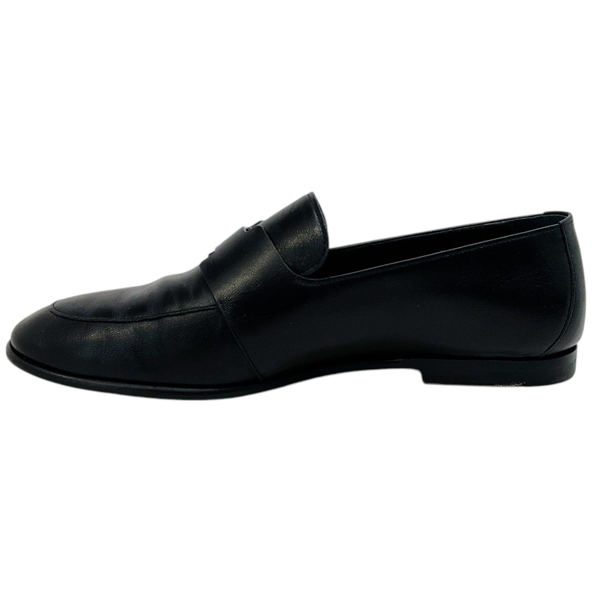 Hermes Black Leather Ancora Loafers