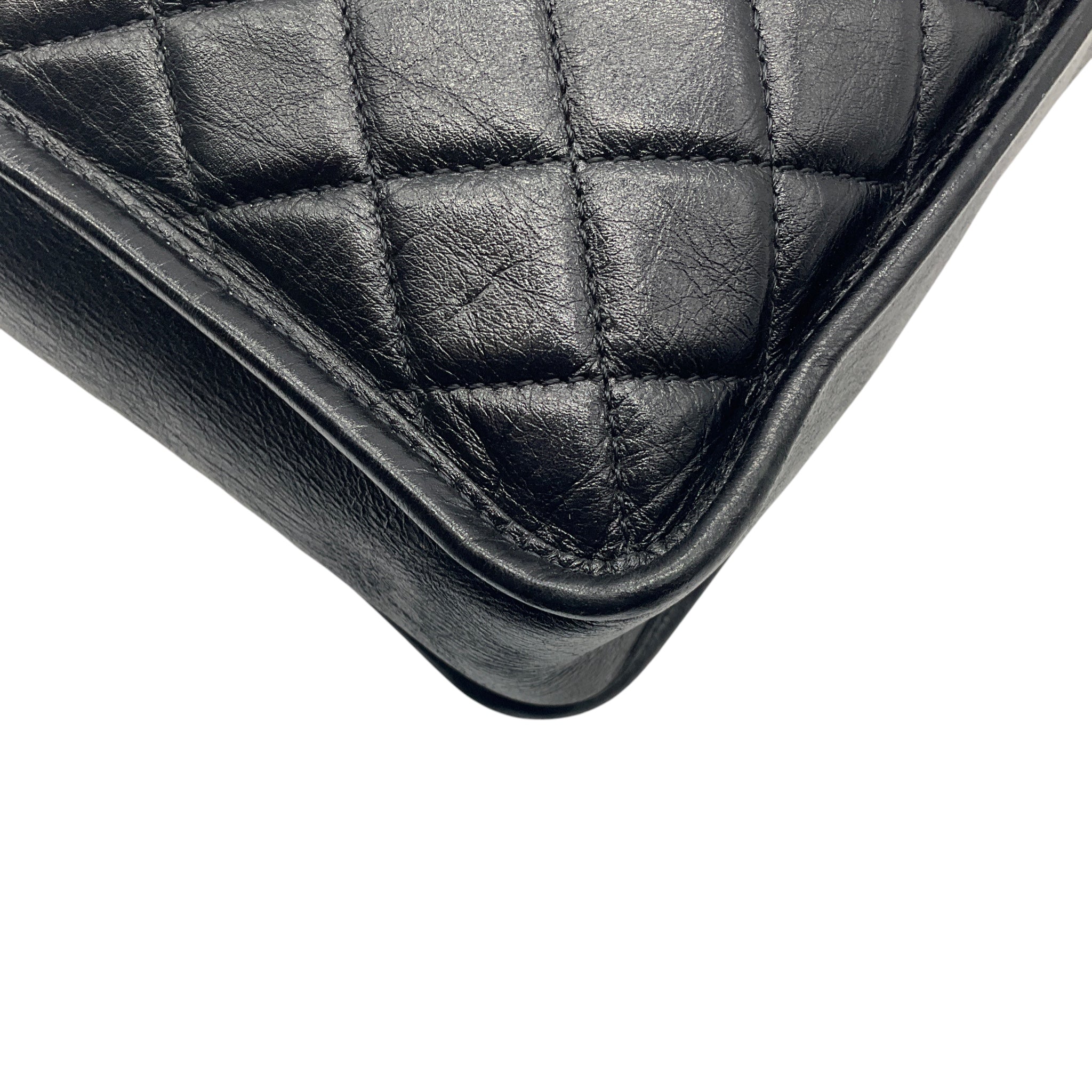 Chanel Black / Silver Hardware CC Logo Quilted Aged Calfskin Leather Shoulder Bag