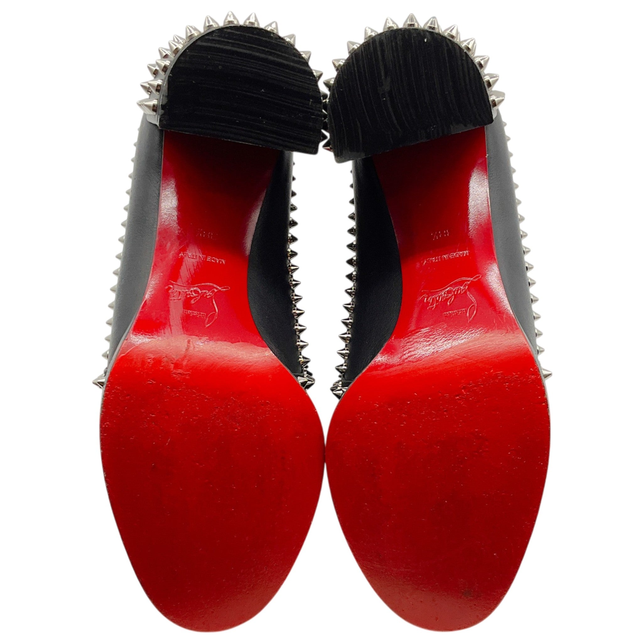 Christian Louboutin Black Leather Out Line Spikes Ankle Boots