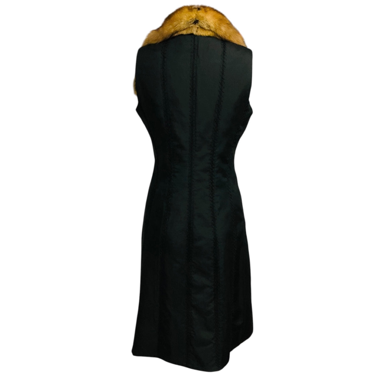 J. Mendel Black Long Silk Vest with Sable Fur Trim