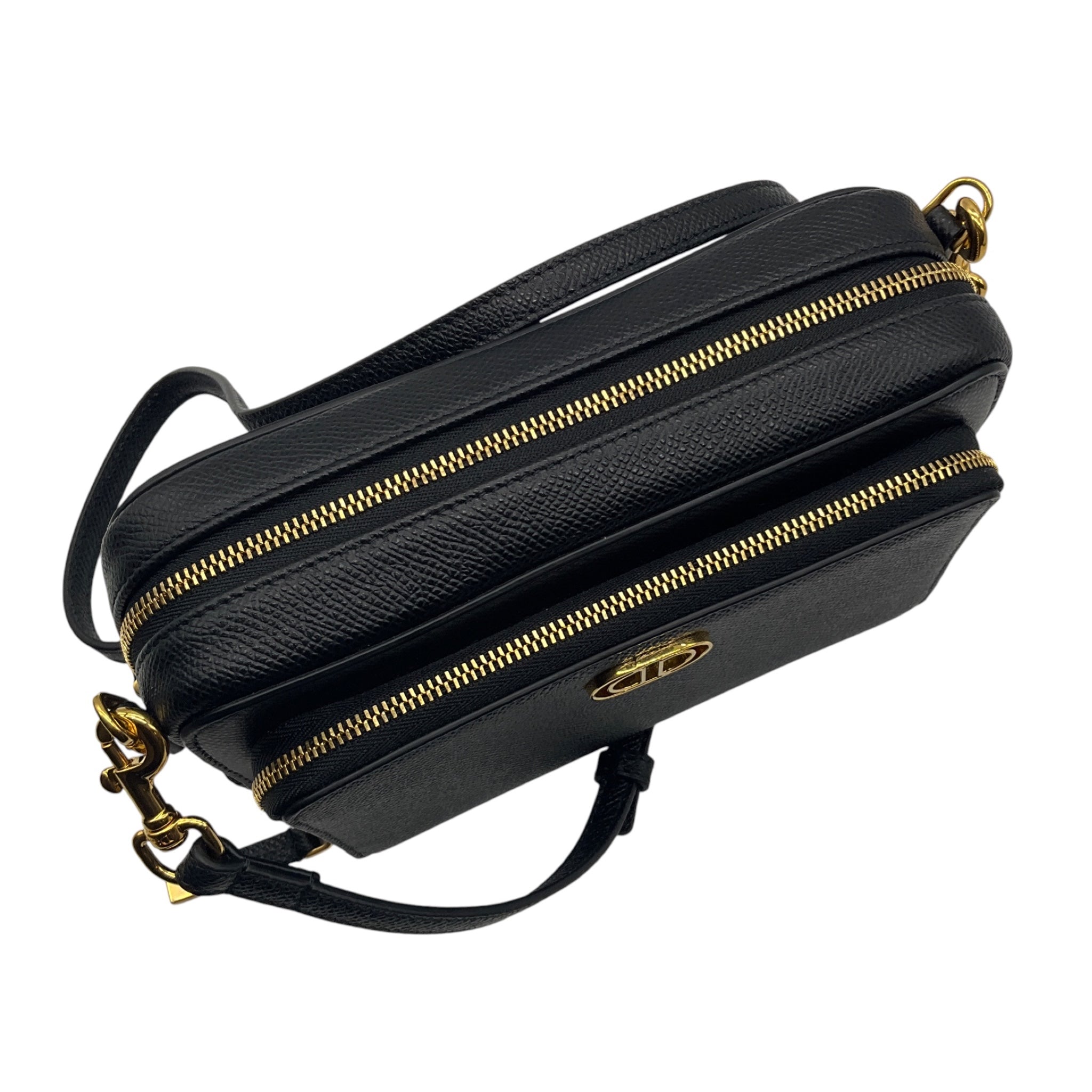 Christian Dior Black Calfskin Leather Caro Double Pouch Shoulder Bag