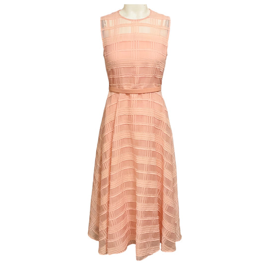 Akris Light Blush Pink Cotton Organza Fit and Flare Midi Dress with Belt